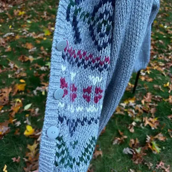 Vintage Croquet Club Boho Knit Cardigan Sweater Gray Patterned Sleeves Size M - Picture 6 of 7